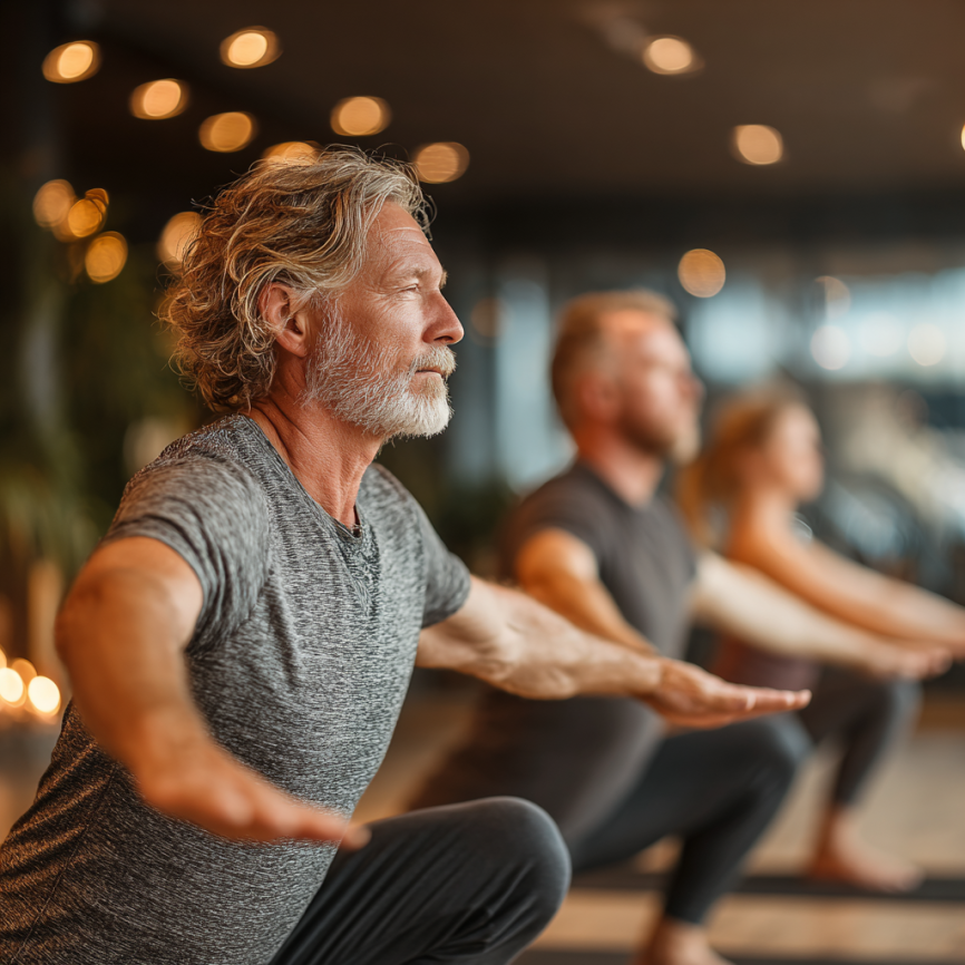 Група пожилих людей на йозі